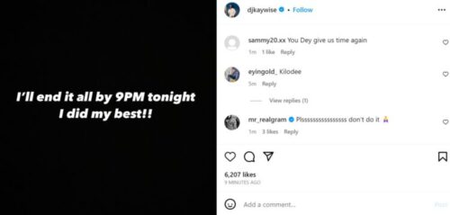 DJ Kaywise shares disturbing post on Instagram